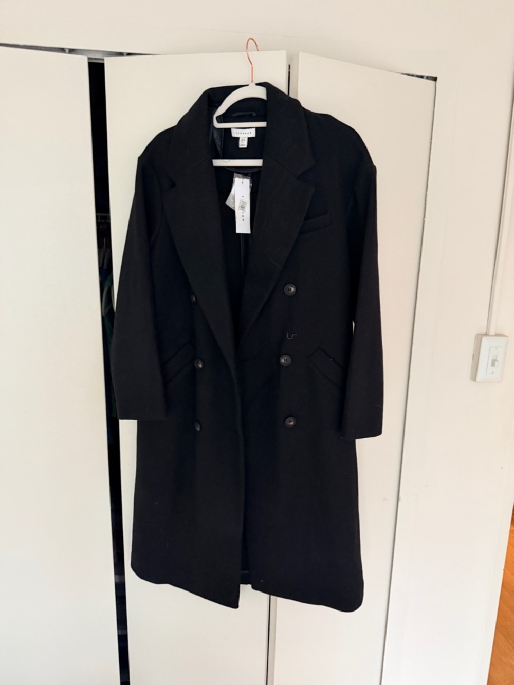 Topshop Black Double-Breasted Pea Coat NWT